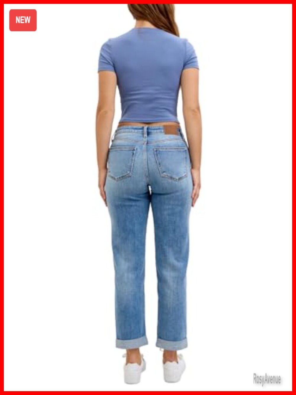 Mid Rise Light Wash Cuffed Boyfriend Jeans - Picture 4 of 6